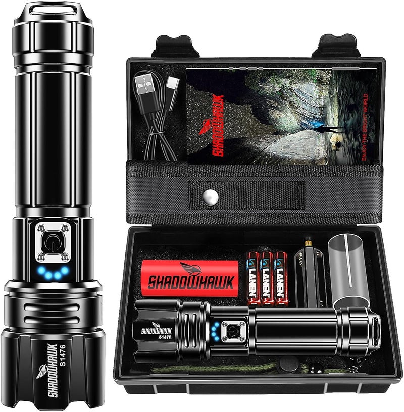 Shadowhawk Flashlight 20000 High Lumens Rechargeable - 30W Super Bright LED Flash Light | 5000ft Beam & 12H Long Lasting USB C High Powered Handheld Police Flashlight for Home, Camping, Hiking, Emergency - Image 1